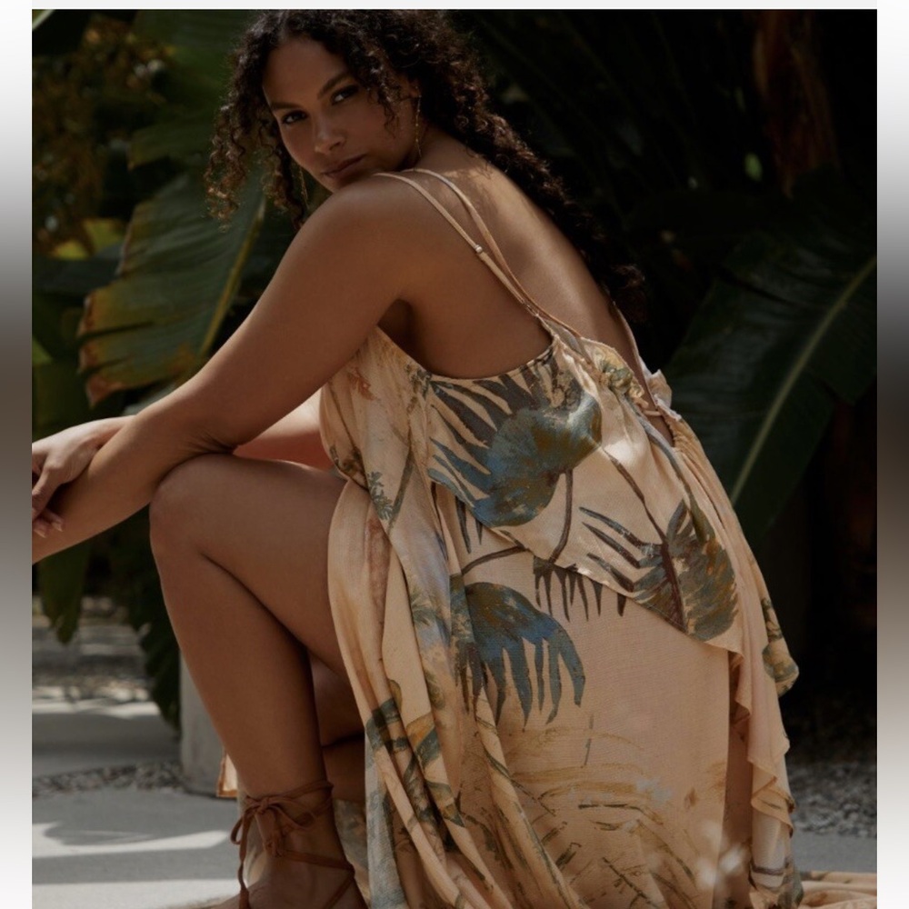 Anthropologie Beige and Olive Floral Maxi Dress - Picture 5 of 6